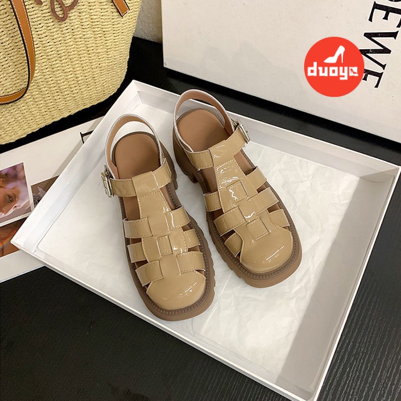 Duoya Tóc Thẳng ~ [Hàng Có Sẵn] Giày Sandal La Mã Đế Dày Bằng Da Mềm Mại Thời Trang Mùa Hè Cho Nữ Miễn Phí Vận Chuyển