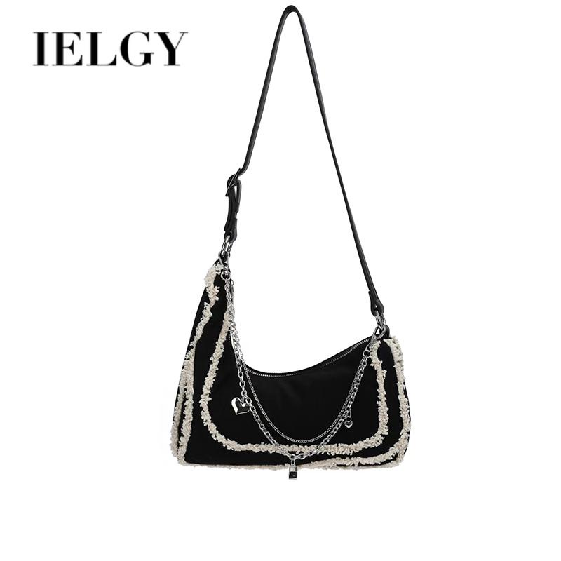 Ielgy Túi Xách Đeo Vai Bằng Vải Bạt Phối Dây Xích Hình Dạng Đặc Biệt Màu Sắc Tương Phản Phong Cách Hàn Quốc Dễ