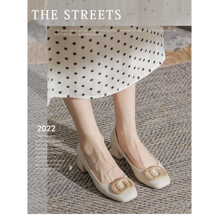 Giày Cao Gót Da Mềm Mũi Vuông Thời Trang Cho Nữ