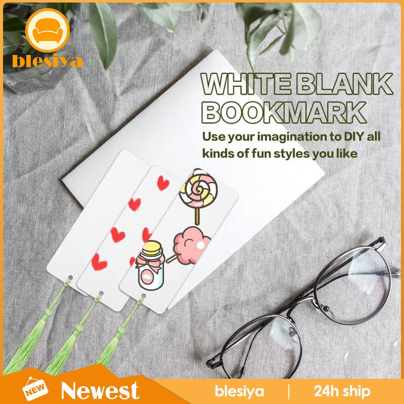 [Blesiya] Set 80 Bookmarks Trống Kèm Tua Rua Màu Trắng Để Đánh Dấu Trang Sách Nghệ Thuật DIY