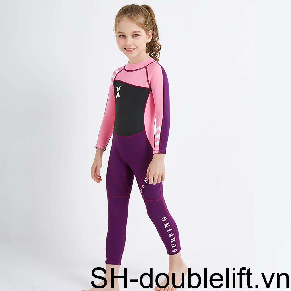 Bộ Đồ Bơi Liền Thân Cổ Tròn Chất Liệu Nylon Co Giãn Thời Trang Cho Bé Gái