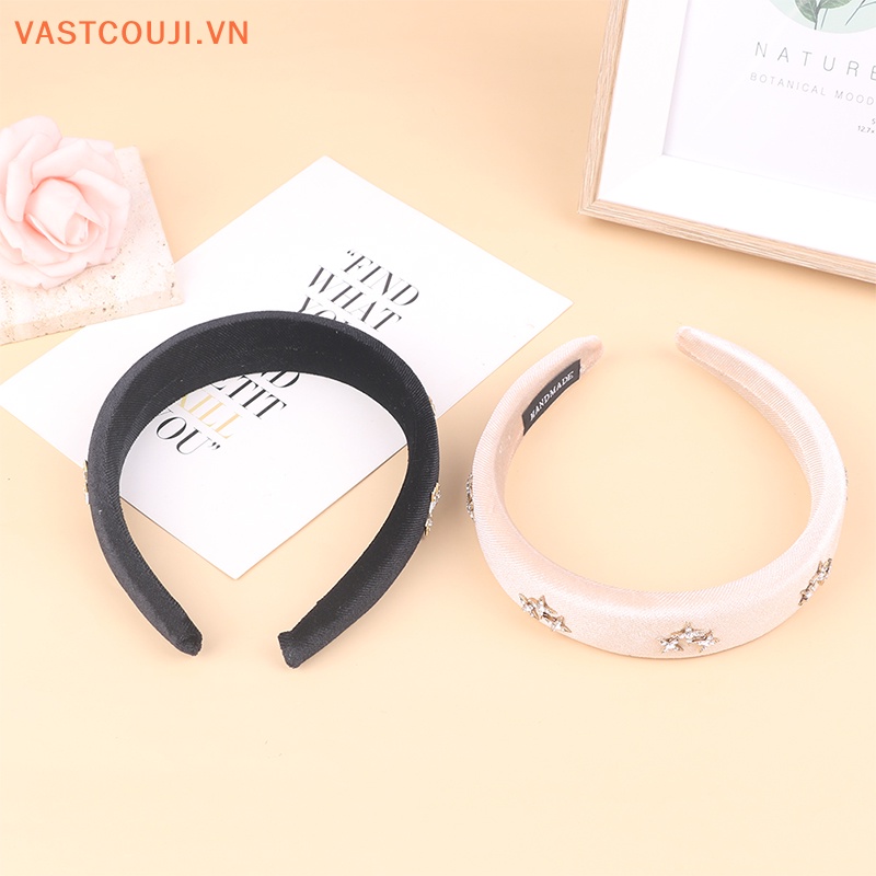 Băng Đô Nhung Bản Rộng Đính Đá Lấp Lánh Phong Cách VASTJI Cổ Điển Dành Cho Nữ