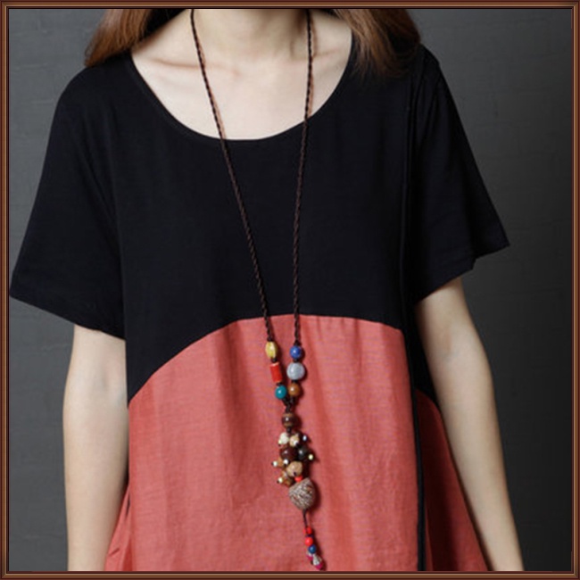 Đầm Cổ Tròn Size Lớn Phối Màu Thời Trang Mùa Hè Cho Nữ