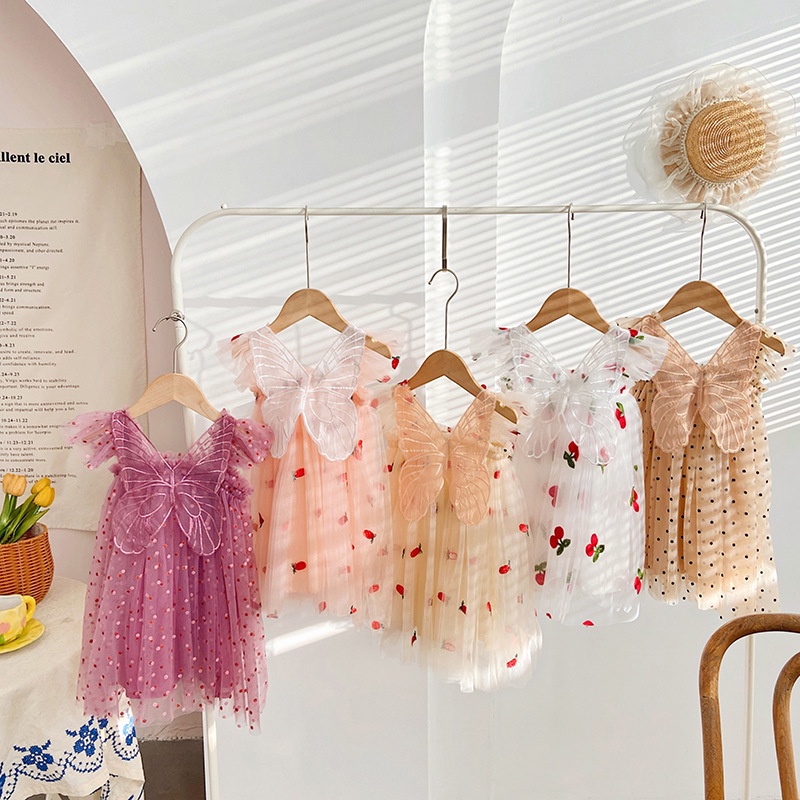 Đầm Xòe Hai Dây Thêu Họa Tiết Cherry Xinh Xắn Thời Trang Cho Bé Gái 1 Tuổi