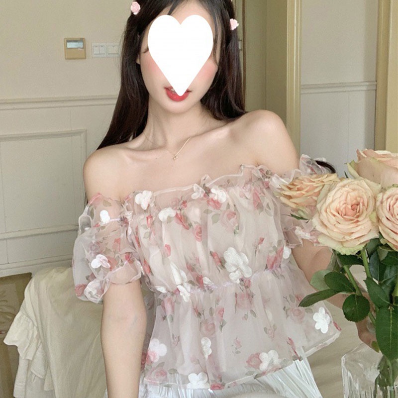 Áo Voan Hoa Tay Phồng Thời Trang 2023 Dành Cho Nữ