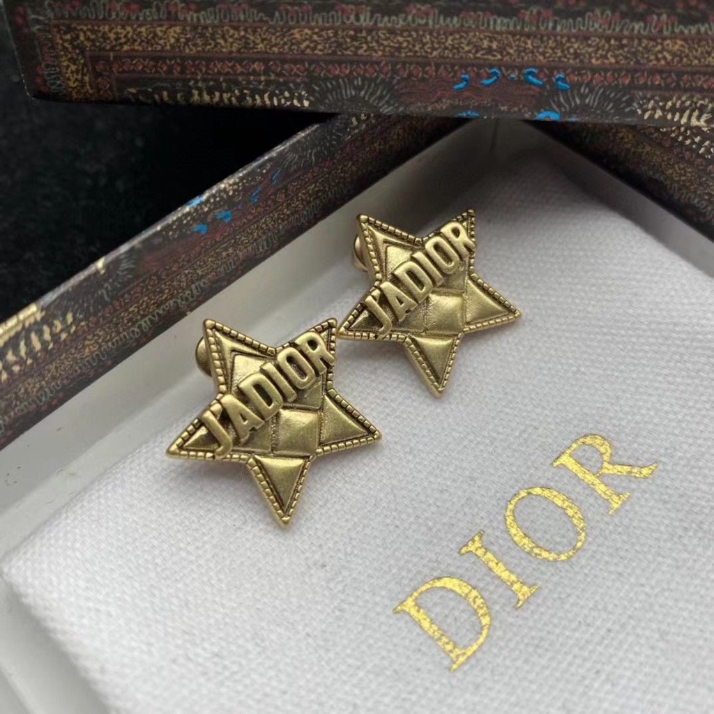 Dior_Hàng Có Sẵn Khuyên Tai Kim Bạc Hình Ngôi Sao Năm Cánh Chữ D Chất Lượng Cao Màu Sắc Nhanh Chóng Phong Cách Vintage Cho Nữ