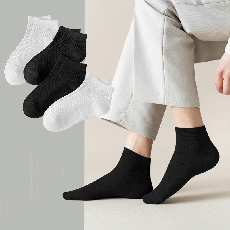 Vớ Ngắn Màu Trắng Đen Đơn Giản Cho Nam Nữ