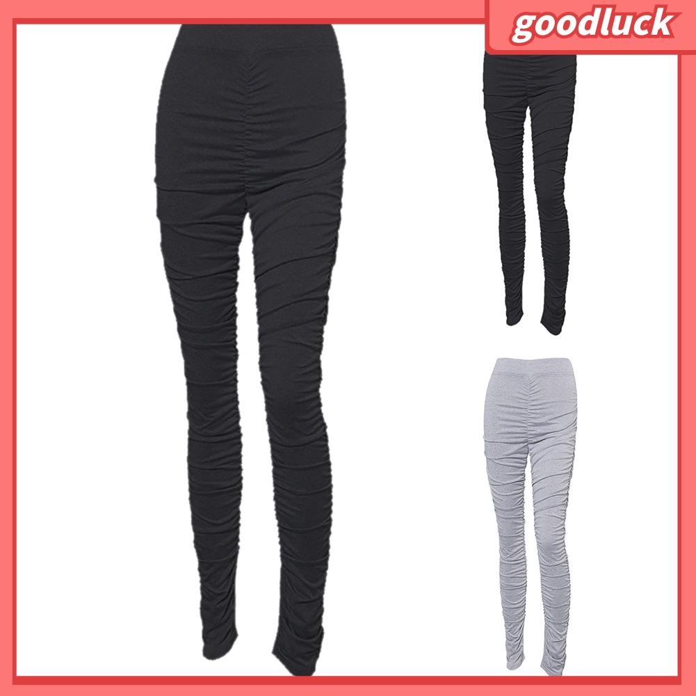 [ULK] Quần Thể Thao Dáng Ôm Lưng Cao Co Giãn Xẻ Tà Xếp Chồng Thời Trang Cho Nữ