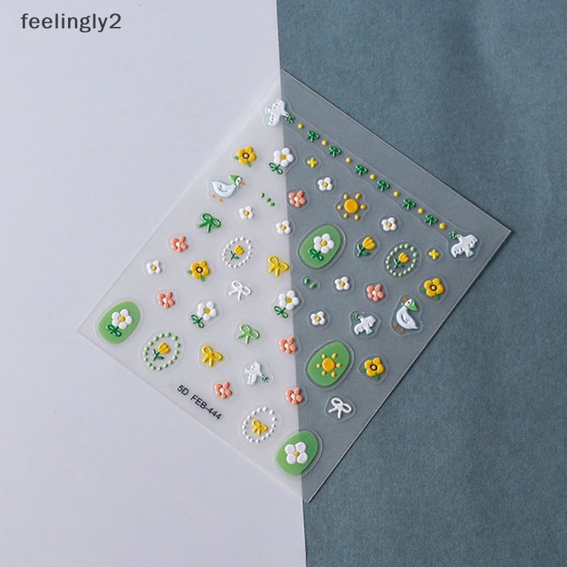 Miếng Dán Móng Tay Tự Dính Họa Tiết Hoa Dập Nổi 5D DIY