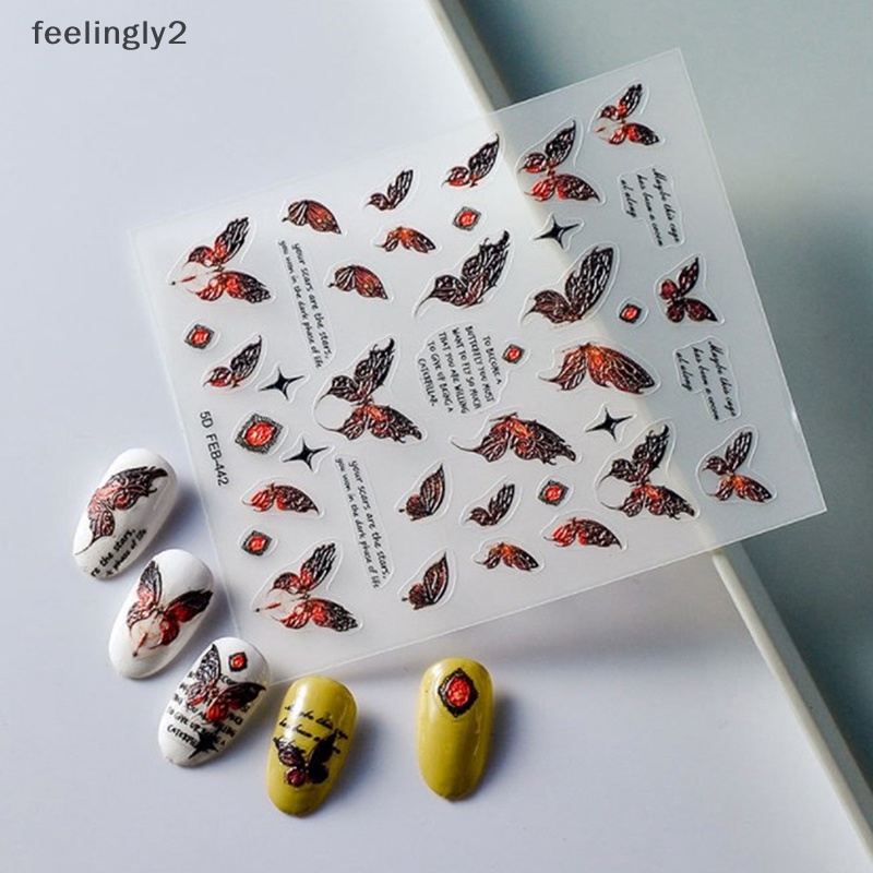 1 Tờ Sticker Dán Móng Tay Hình Bướm 5D