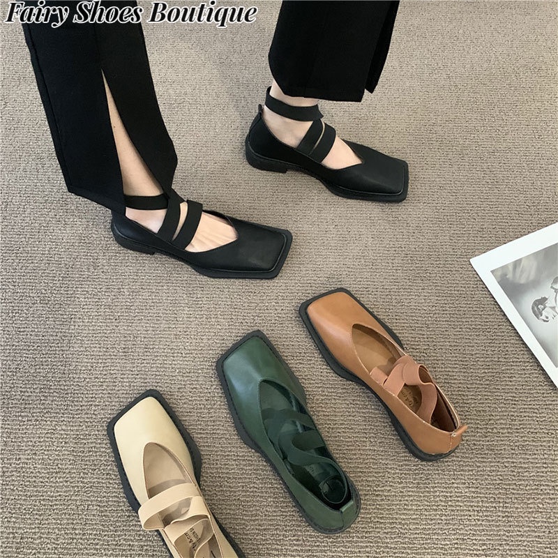 Giày Da Cao Cấp Đế Phẳng Dày Dặn Cột Dây Kiểu Pháp Cổ Điển Thời Trang Cho Nữ