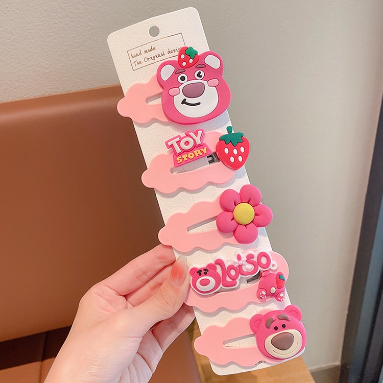 PVN59452 Set 5 Kẹp Tóc Mái Ngang Hình Gấu Dâu Tây Dễ Thương Thời Trang Mùa Hè 2023