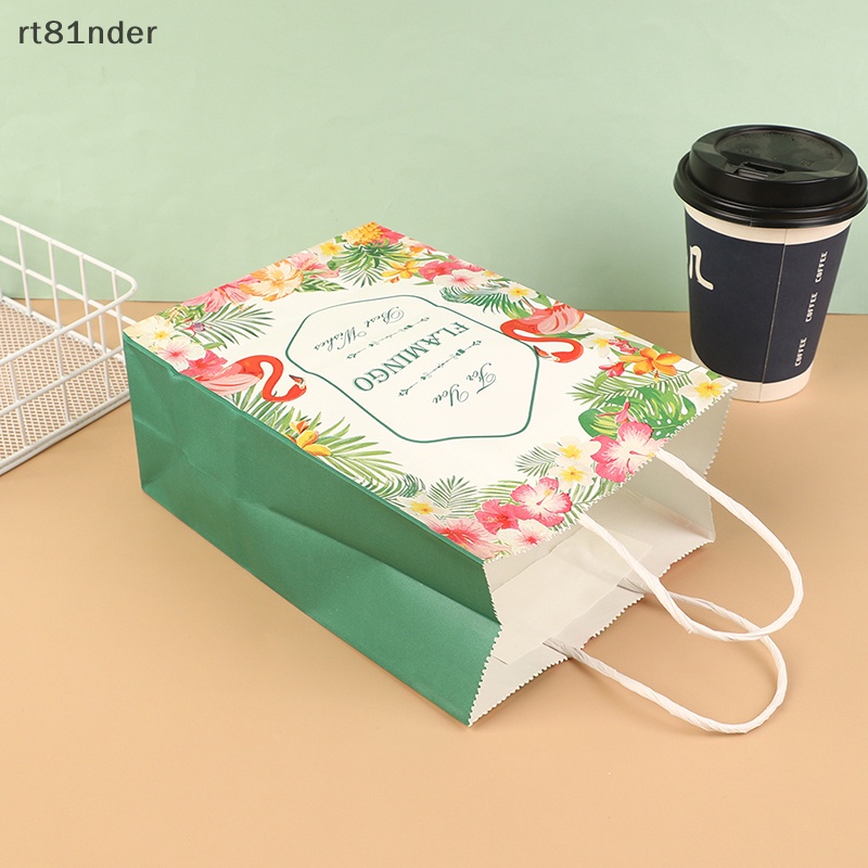 Rt Set 5 Túi Đựng Quà In Họa Tiết Chim Hồng Hạc Phong Cách Hawaii Xinh Xắn Kèm Tay Cầm Tiện Dụng