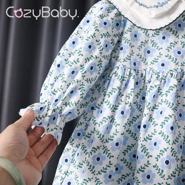 Đầm Công Chúa Tay Dài Cổ Búp Bê In Họa Tiết Hoa Thời Trang Xuân Thu Cho Bé Gái