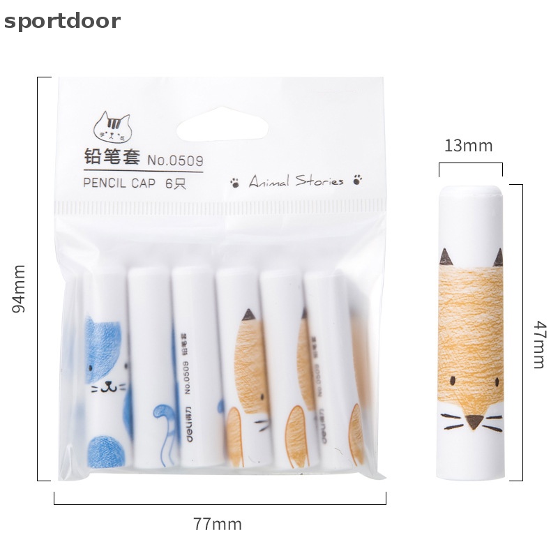 Set 6 Nắp Đậy Bút Chì Hình Mèo Dễ Thương Phong Cách Hàn Quốc