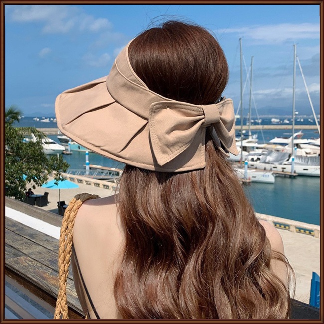 Mũ Rộng Vành Chống Nắng Tia Uv Thiết Kế Hở Chóp Đính Nơ Thời Trang Đi Biển Mùa Hè Cho Nữ