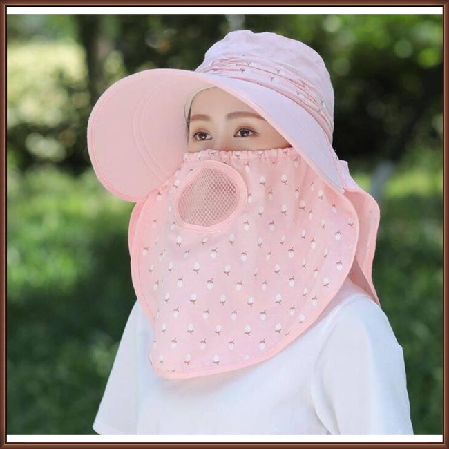 Mũ Rộng Vành Kèm Khẩu Trang Chống Tia UV Thiết Kế Thoáng Khí Thời Trang Mùa Hè Cho