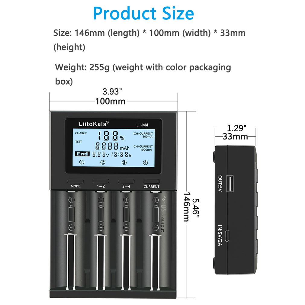 Liitokala Lii-M4 18650/26660 5V Typec Smart Universal Battery Charger Detectable Capacity With Screen T [Q/11]
