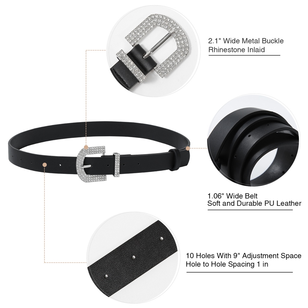 Haimeikang Thắt Lưng Khóa Vuông Chữ D Đính Đá Thời Trang Cho Nữ