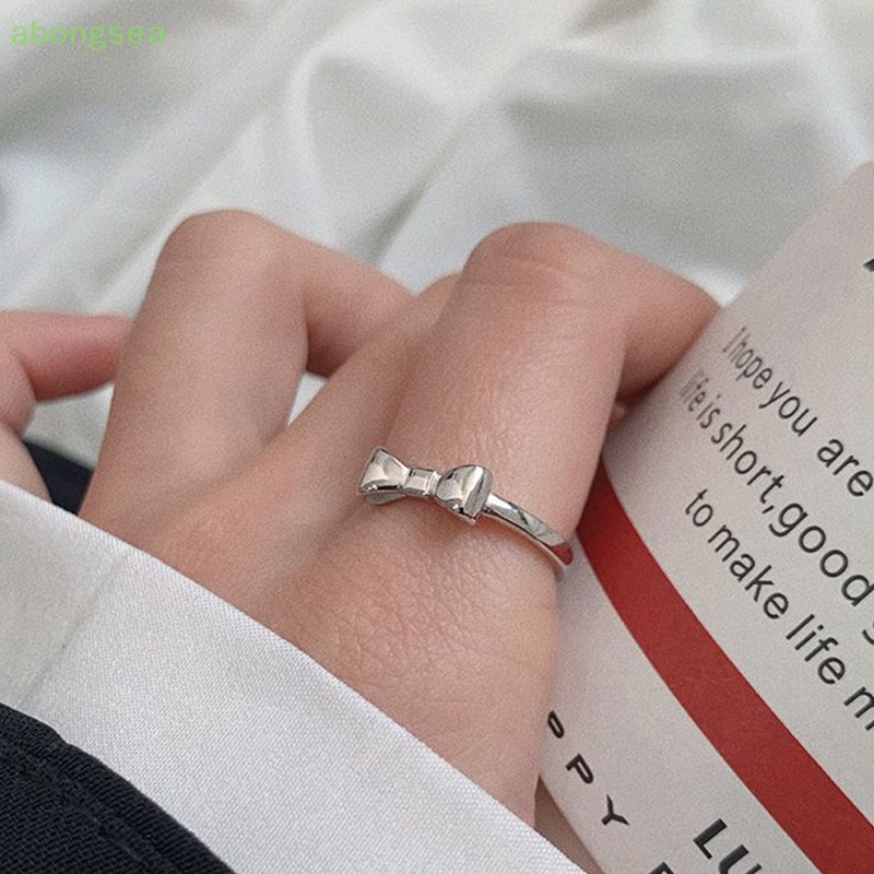 Abongsea Nhẫn Bạc Họa Tiết Nơ Đơn Giản Có Thể Điều Chỉnh Kích Cỡ