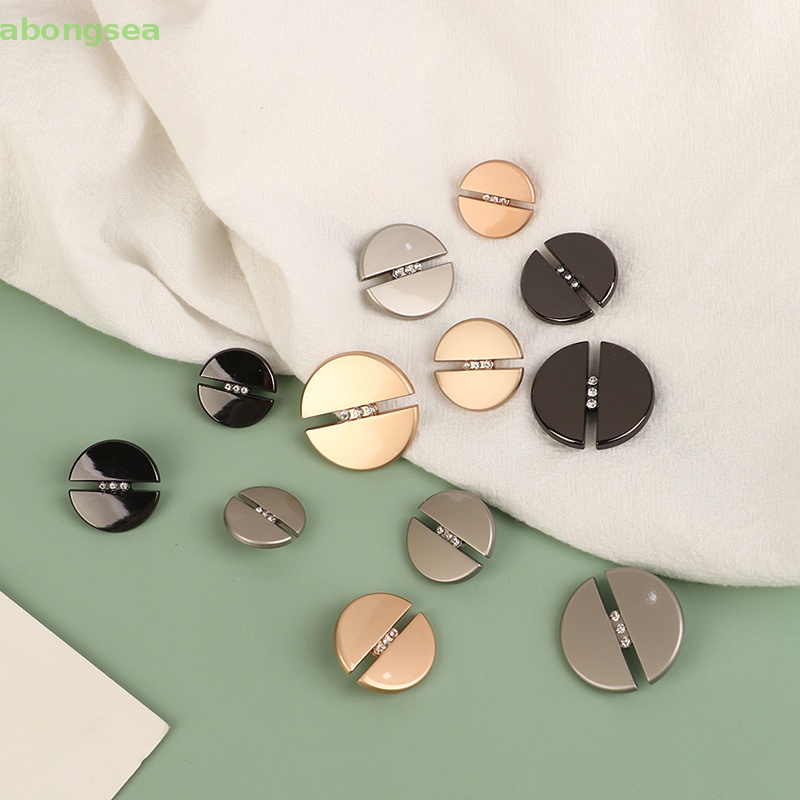 Set 5 Nút Tròn 20mm / 23mm / 25mm / 30mm Bằng Kim Loại Đính Đá Giả Thời Trang