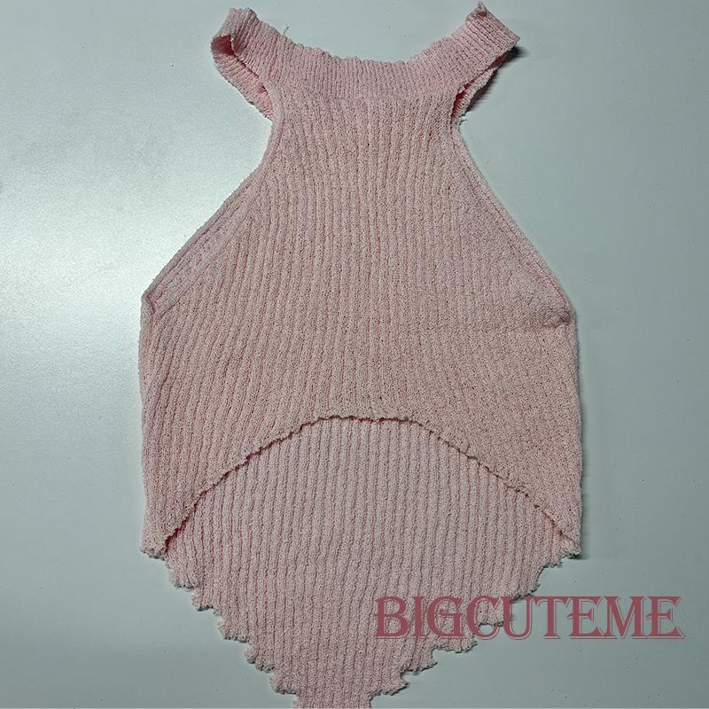 Áo Croptop Dệt Kim Không Tay Màu Sắc Đơn Giản Cho Nữ