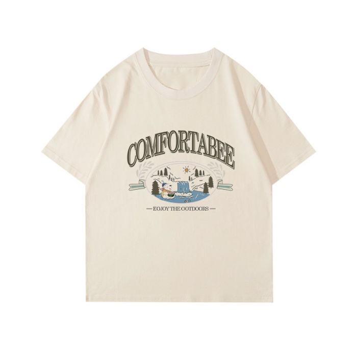 Áo Thun 100% Cotton Tay Ngắn Cổ Tròn In Họa Tiết Phong Cách Hàn Quốc Cho Nữ