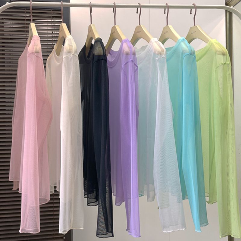 [LININ] Áo Thun Tay Dài Chống Nắng Bằng Lụa Lạnh Mỏng Phong Cách Mới Mùa Hè Cho Nữ