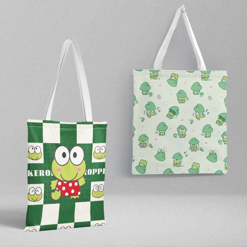 Túi Xách Canvas Dày Hai Mặt In Họa Tiết Hoạt Hình Kero Kero Keroppi Dễ Thương
