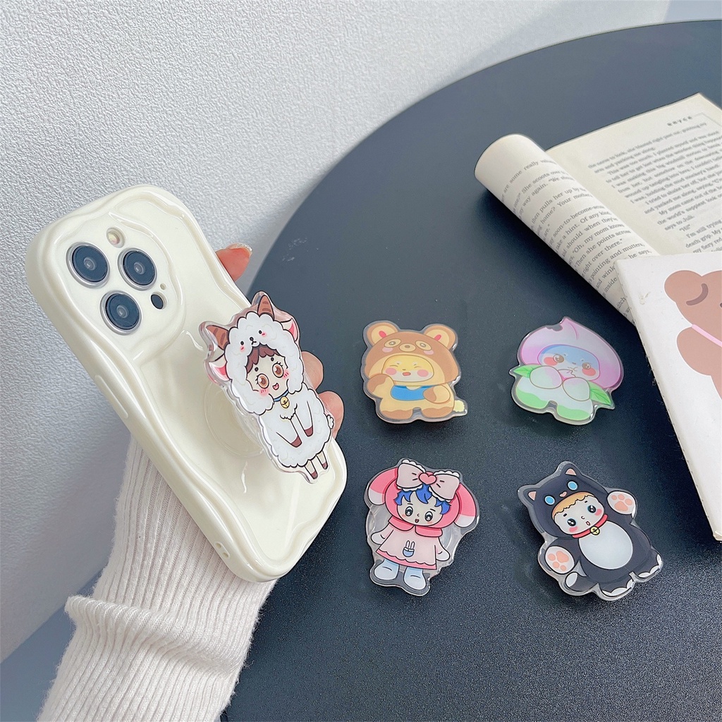 Ốp Điện Thoại Họa Tiết Hoạt Hình Có Túi Khí Và Dây Đeo Ngón Tay Cho iphone