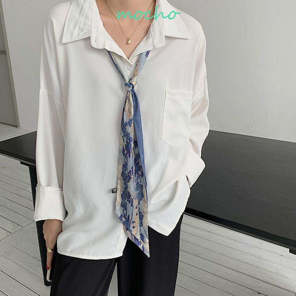 Mocho Khăn Choàng Lụa Satin Dệt In Họa Tiết Mực Cổ Điển Thanh Lịch Dễ Phối Đồ Phụ Kiện Trang Trí Tóc