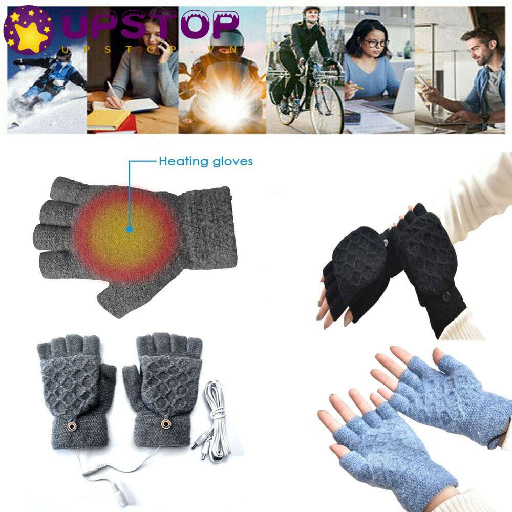 Găng Tay Len Hở Ngón Giữ Ấm Có Thể Sạc Lại Bằng Cổng USB