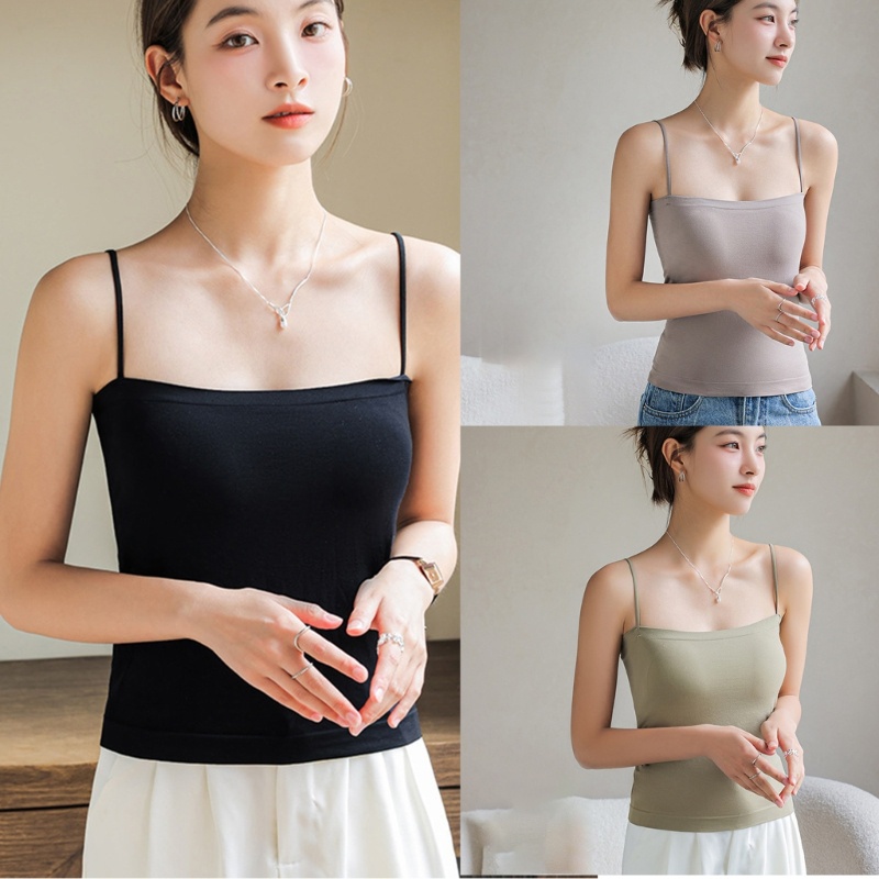 Áo Hai Dây Không Đường May Màu Sắc Trơn Có Đệm Ngực Cho Nữ Tập Yoga