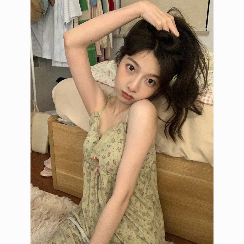 Bộ Đồ Ngủ Hai Dây Có Đệm Mút In Hoa Dễ Thương Thời Trang Mùa Hè Cho Bạn Gái