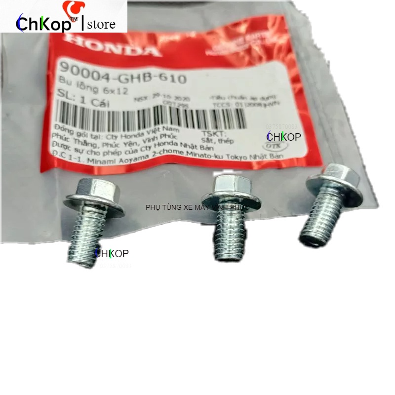Chính Hãng | Combo 3 ốc bắt nắp nhựa nồi xe Super Dream, Wave, Future zin. Bu lông 6x12
