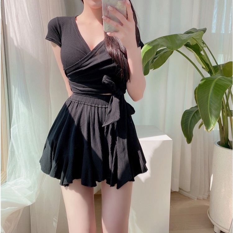 Bộ Đồ Bơi Tay Ngắn Che Phủ Bụng Phong Cách Hàn Quốc Dành Cho Nữ
