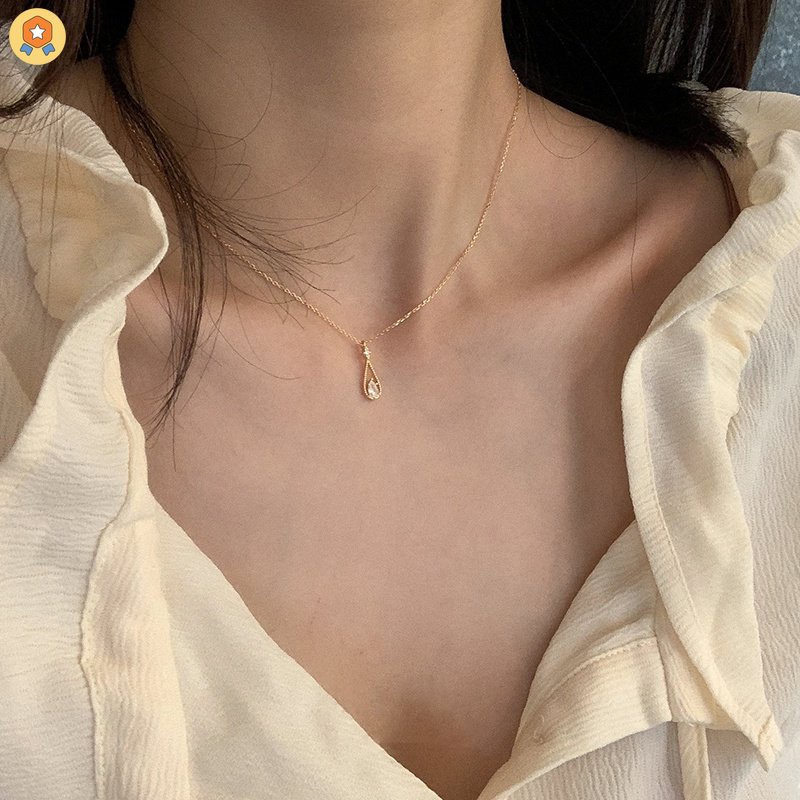 Vòng cổ Đính Đá Zircon Hình Giọt Nước Thiết Kế Đơn Giản Thời Trang HYJP2