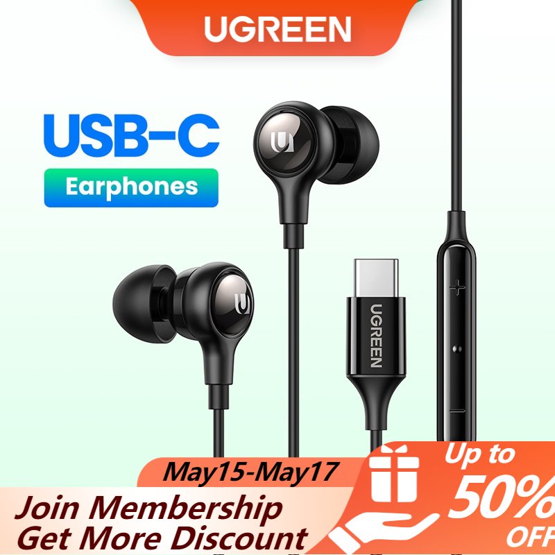 Ugreen Tai nghe Aux có dây giắc 3.5mm chống ồn có thể điều chỉnh âm lượng với micro thích hợp cho Android Mp3/MP4/Ipad