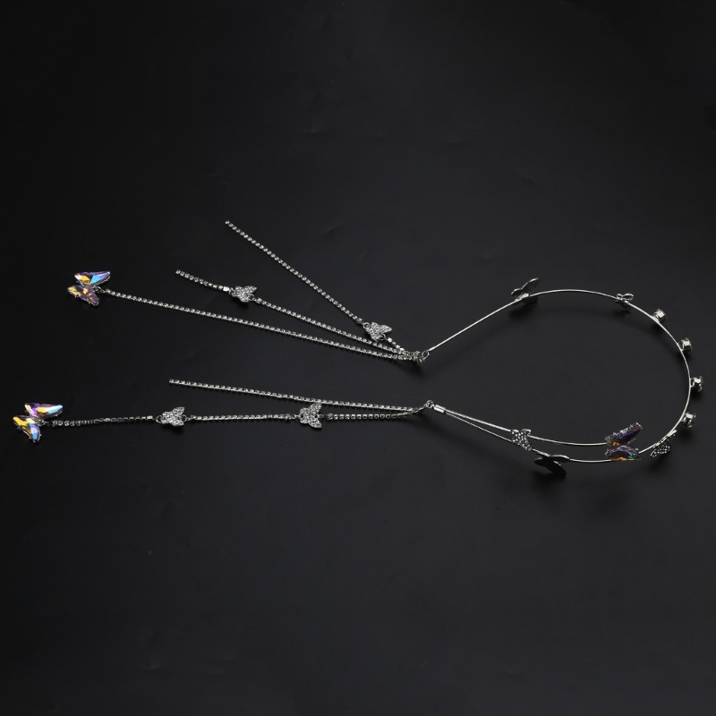 Cài Tóc Hình Bướm Đính Đá Lấp Lánh Phối Tua Rua Dài Dễ Thương Cho Bé Gái