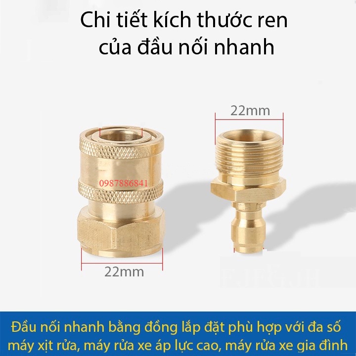 Bộ đầu ra nối nhanh cho máy rửa xe áp lực cao, rửa xe gia đình  ren 22 mm