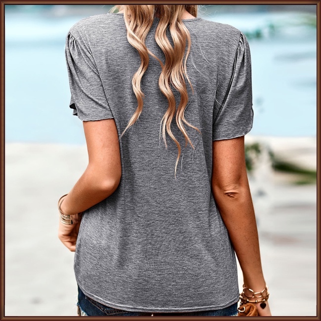 Áo Thun Mùa Hè Tay Cộc Cổ Chữ V Màu Sắc Đơn Giản Hợp Thời Trang