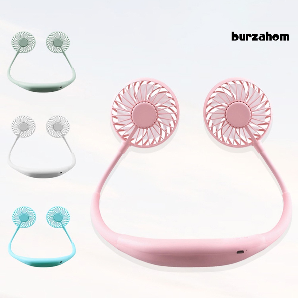 Quạt Làm Mát Mini Đeo Cổ Hai Đầu Có Đèn LED Sạc Cổng USB