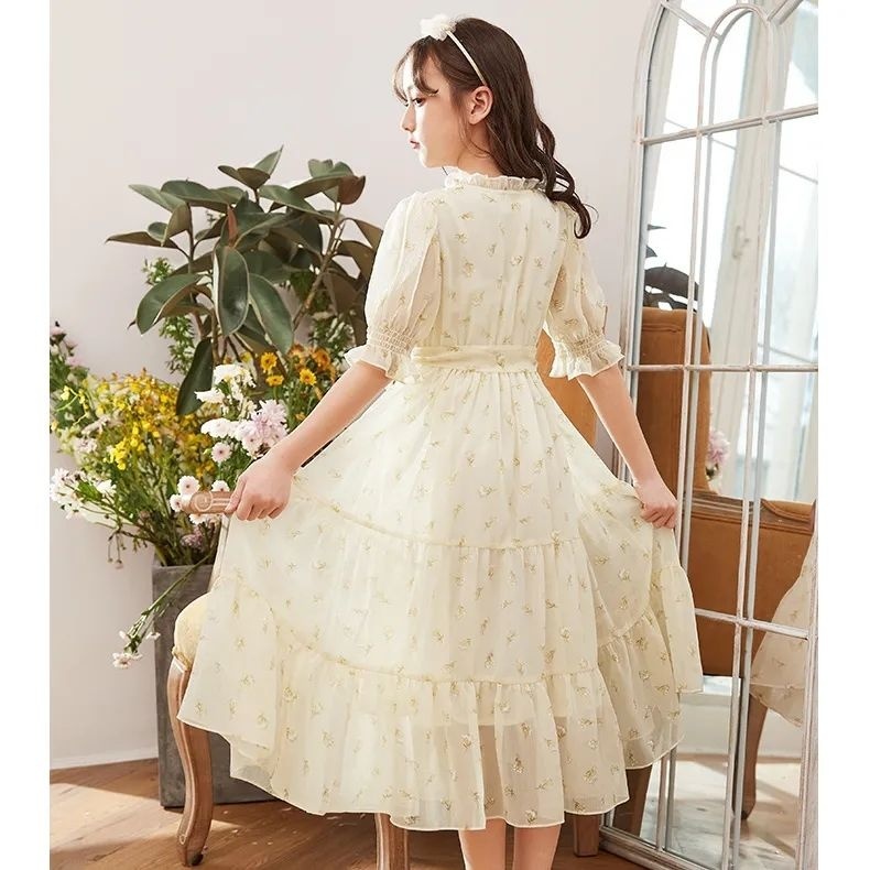 Đầm Chiffon Dáng Dài Tay Ngắn Thời Trang Mùa Hè Xinh Xắn Cho Bé Gái