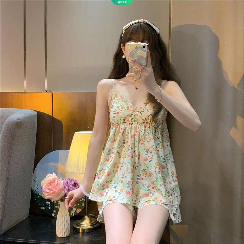 Bộ Đồ Ngủ Hai Dây Có Đệm Ngực Mẫu Mới 2023 Phong Cách Ngọt Ngào Mùa Hè Mát Mẻ Thoải Mái Dành Cho Bạn Nữ Mặc Ở