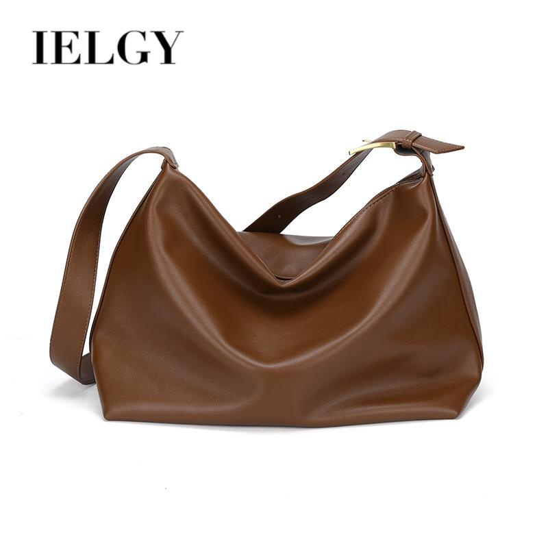 Ielgy Túi tote Sức Chứa Lớn Có Dây Kéo Màu Tối Cao Cấp Cho Nữ