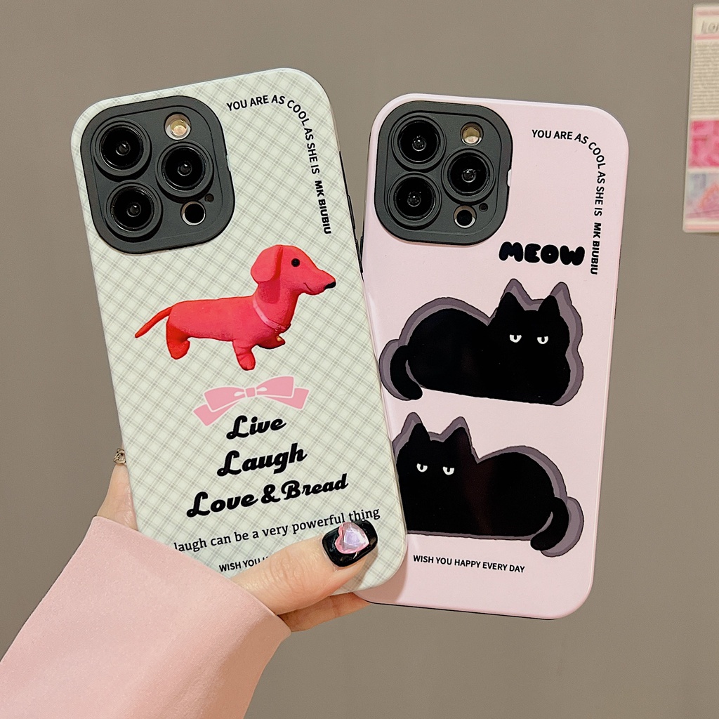 Ốp Điện Thoại Nhựa PC Cứng Viền Dẻo Chống Sốc In Hình Chó Mèo Đen Cho iPhone 11 13 12 14 Pro Max
