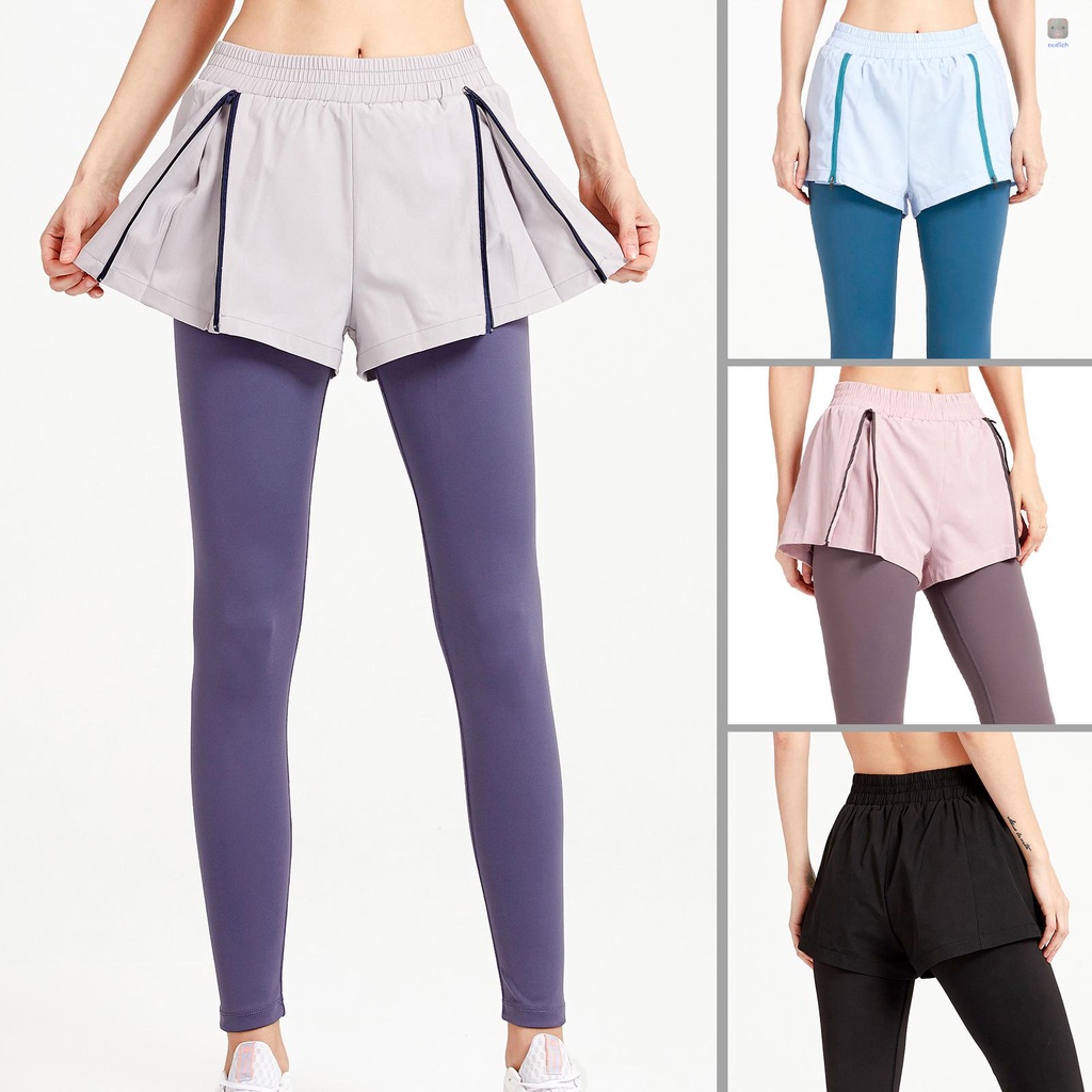 Quần Legging Thể Thao 2 Trong 1 Eo Co Giãn Thoáng Khí Khô Nhanh Phối Khóa Kéo Tùy Chỉnh Cho Nữ