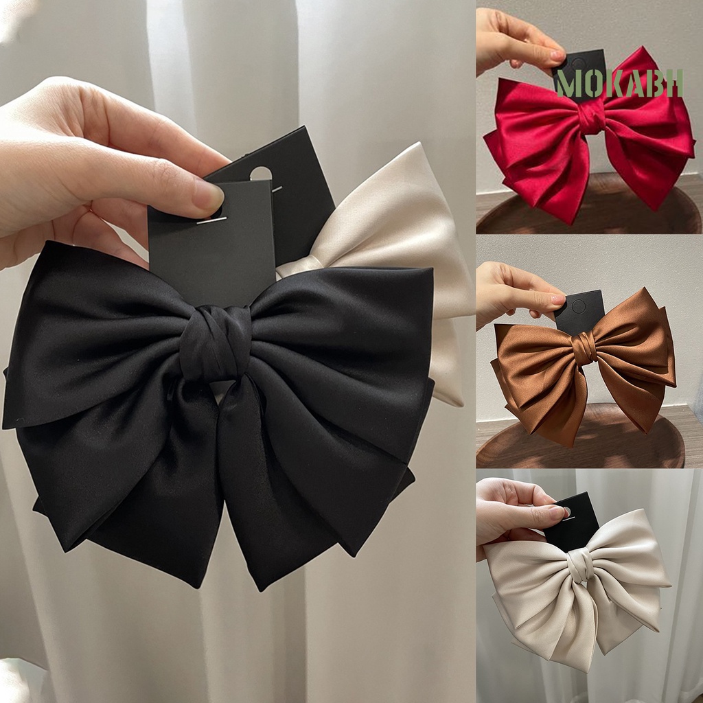 Kẹp Tóc Ba Lớp Hình Nơ Lớn Không Trơn Màu Sắc Thanh Lịch Dành Cho Nữ