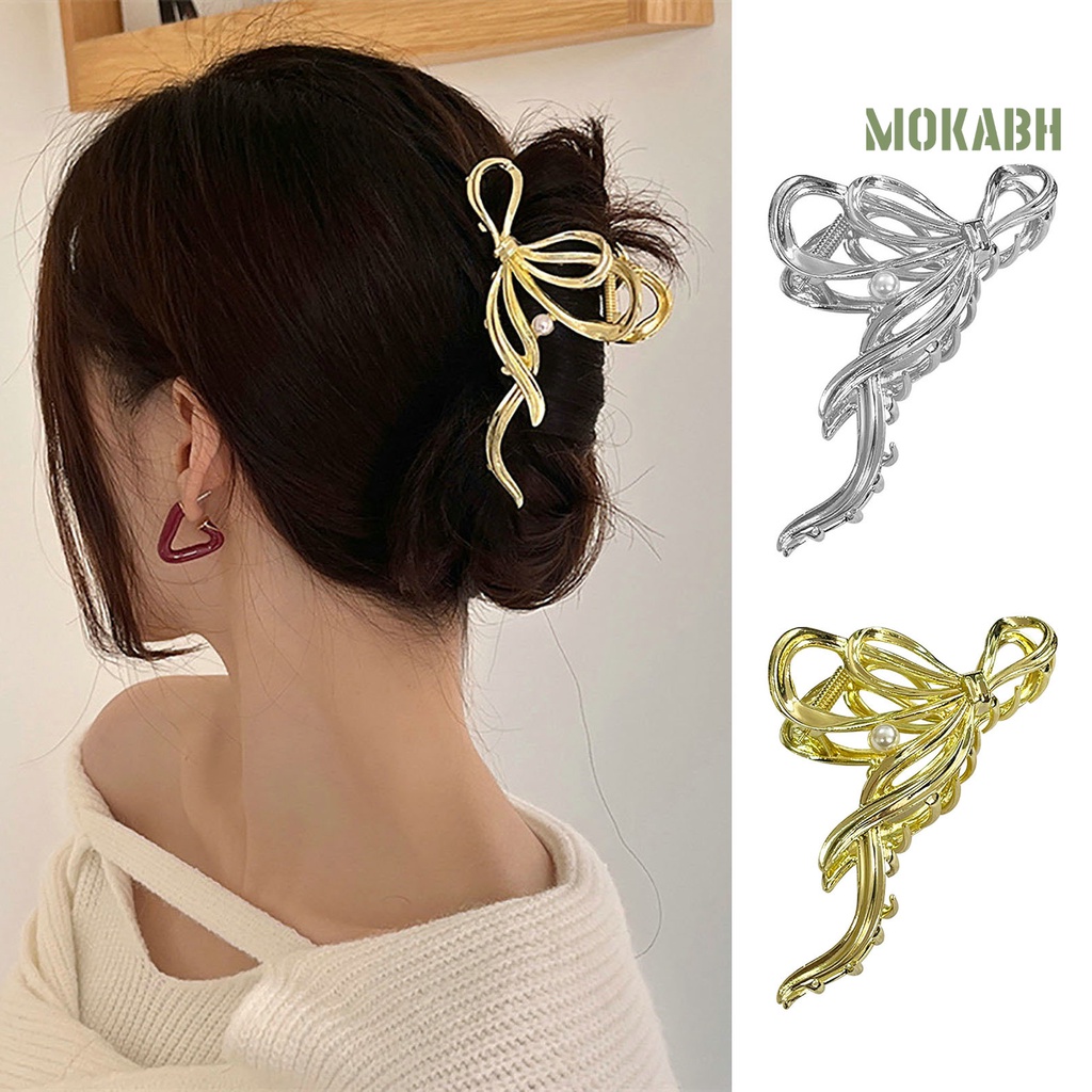 Kẹp Tóc Dạng Nơ Màu Trơn Chống Gỉ Có Răng Cưa Mạnh Mẽ Dành Cho Nữ