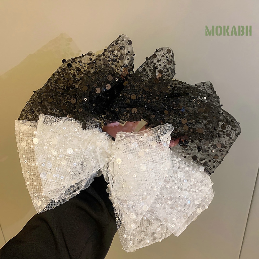 Kẹp Tóc Hình Nơ Lưới Màu Trơn Xuyên Thấu Nhiều Lớp Sang Trọng Dành Cho Nữ